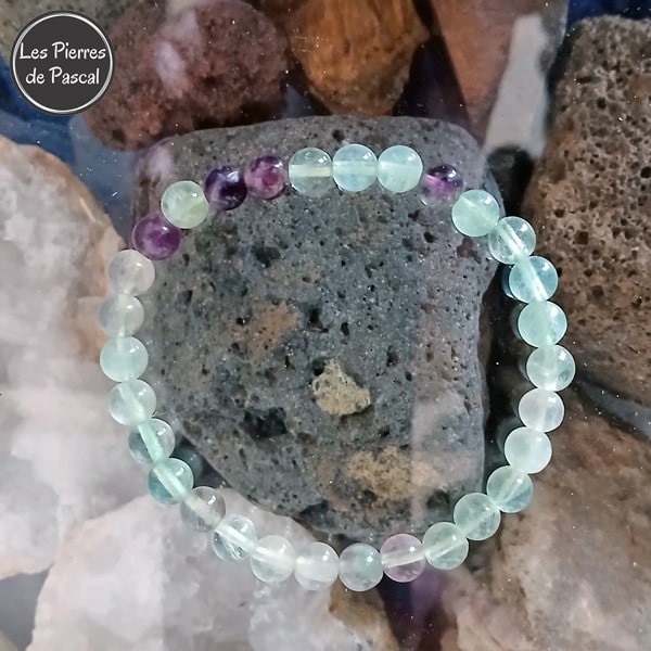 Mon Bracelet en Fluorine ou Fluorite Multicolore du Pérou de Grade A Boules de 6 mm
