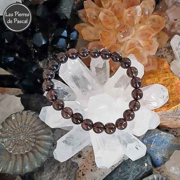 Bracelet Pierres de Quartz Fumé ou Enfumé ou Morion du Brésil de Qualité A et de 7,8 mm