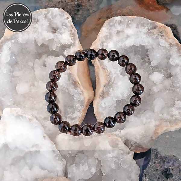 Bracelet Pierres de Quartz Fumé ou Enfumé ou Morion du Brésil de Qualité A et de 7,8 mm