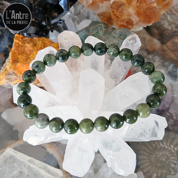 Nouveau Bracelet en Jade Vert de Taïwan de Grade AB+ Boules de 8 mm