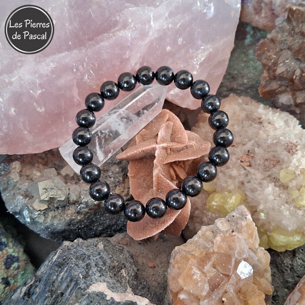 Bracelet en Jais de Mongolie Grade A Boules de 8 mm sur une rose des sables