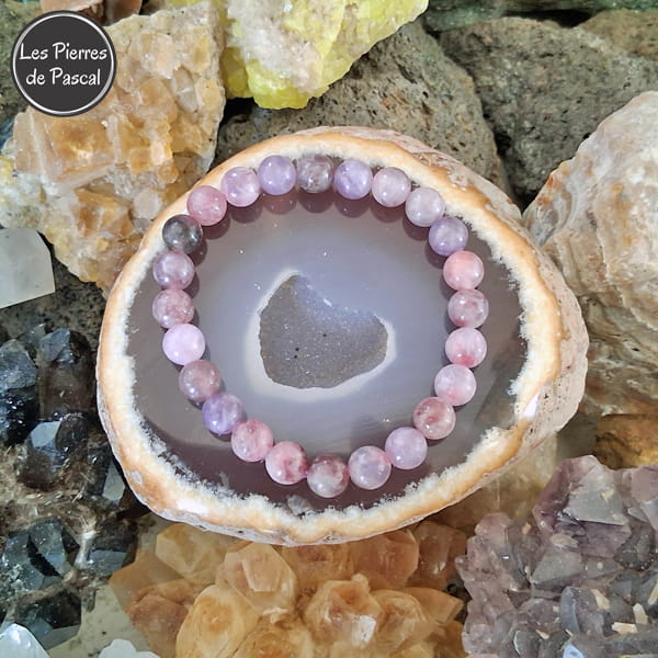 Bracelet en Lépidolite de Madagascar Grade AB Boules de 8 mm