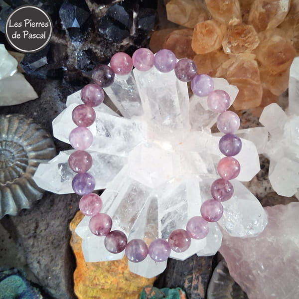 Bracelet en Lépidolite de Madagascar Grade AB Boules de 8 mm