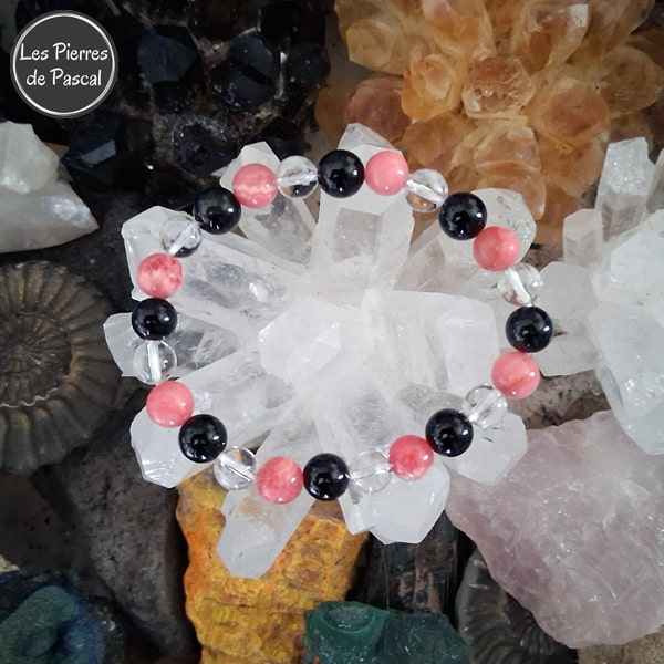 Bracelet 3 Pierres pour la Transformation des Peurs : Obsidienne Arc-en-Ciel, Cristal de Roche et Rhodochrosite - Libération, Amplification et Guérison Émotionnelle