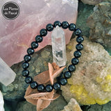 Bracelet "Protection avec Ancrage dans la Réalité" avec de la Tourmaline Noire du Brésil Boules de 8 mm sur une rose des sables