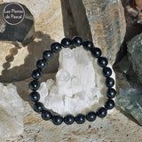 Bracelet "Protection avec Ancrage dans la Réalité" avec de la Tourmaline Noire du Brésil Boules de 8 mm sur du cristal de roche