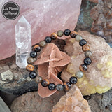 Bracelet Triple Protection Œil de Tigre, Tourmaline Noire et Labradorite Irisée de 8 mm