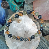 Bracelet Triple Protection Œil de Tigre, Tourmaline Noire et Labradorite Irisée de 8 mm