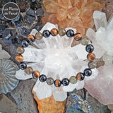 Bracelet Triple Protection Œil de Tigre, Tourmaline Noire et Labradorite Irisée de 8 mm
