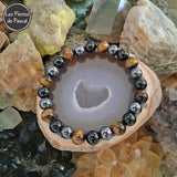 Bracelet avec Hématite Grade A, Œil de Tigre Grade A et Tourmaline Noire Grade A de 10 mm