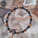 Nouveau Bracelet en 10 Tailles "Triple Protection" avec Hématite, Tourmaline Noire et Œil de Tigre Boules de 8 mm