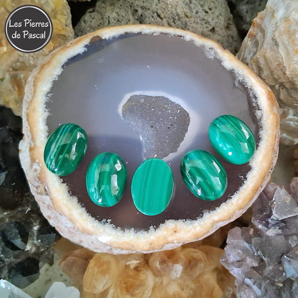 Cabochon Malachite Polie et Ovale du Congo 2A | Arthrose
