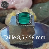 Chevalière Argent Sterling 925 Massif et Malachite Plate du Congo Grade 2A taille 58 mm
