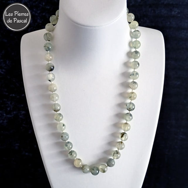 Collier à Nœuds en Prehnite d'Australie de Qualité A+ avec des Boules de 10 mm de Longueur de 50 cm