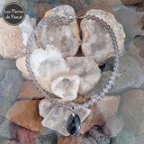 Collier Agate Grise du Brésil Grade A de 8 mm et Larvikite Ovale de Norvège de Grade A de 49 cm + 4 cm