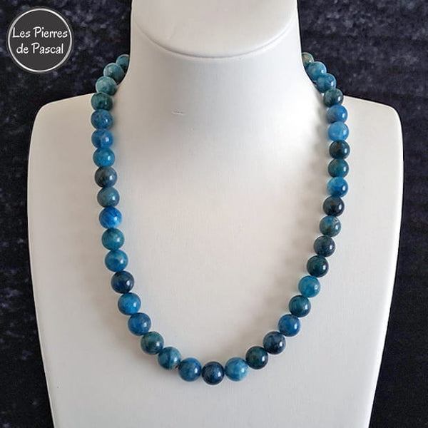4ème Réalisation Collier en Apatite Bleue de Qualité A+ Boules de 10 mm de 44 cm