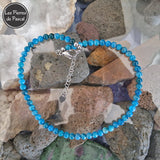 Réalisation d'un Collier Ras de Cou en Apatite Bleue Grade A+ du Sri Lanka Boules de 6 mm de 43 cm + 4 cm sur des pierres de lave