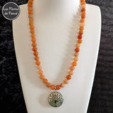 Réalisation d'un Collier Aventurine Orange du Botswana Grade A+ Boules de 8 mm et un Pendant Arbre de Vie Aventurine Verte de 52 cm + 4 cm