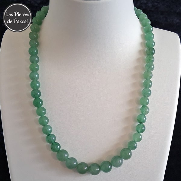 Réalisation d'un Collier en Aventurine Verte du Brésil de Grade A Boules de 8 et 10 mm de 47 cm + 4 cm