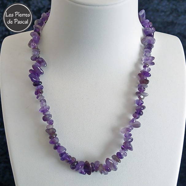 Collier Baroque Améthyste du Brésil Grade A Pierres Chips de 45 cm + 4 cm