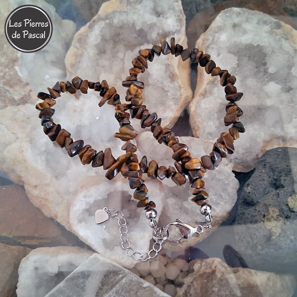 Collier Baroque Œil de Tigre Pierres Chips de 48 cm + 4 cm