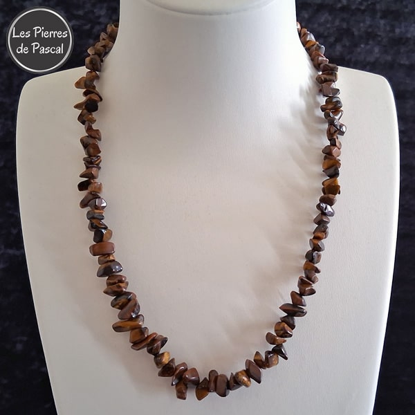 Collier Baroque Œil de Tigre Afrique du Sud Grade A Pierres Chips de 48 cm + 4 cm