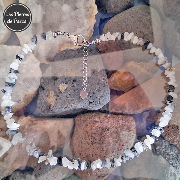 Nouvelle Réalisation Collier Baroque Quartz à Inclusions de Tourmaline du Brésil Grade A Pierres Chips de 44 cm + 4 cm