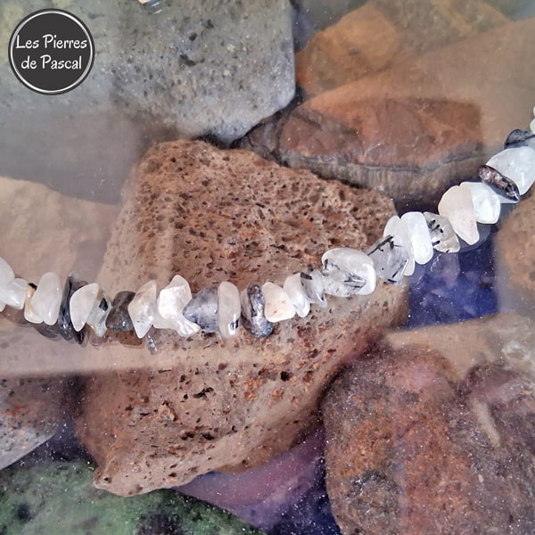 Nouvelle Réalisation Collier Baroque Quartz à Inclusions de Tourmaline du Brésil Grade A Pierres Chips de 44 cm + 4 cm