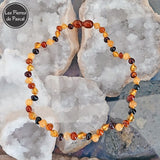 Tout Petit Collier de 33 cm en Ambre Multicolore de la Baltique avec un Fermoir Clip