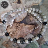 Réalisation Collier Labradorite 10 mm et Obsidienne Œil Céleste 10, 12 et 14 mm de 52 cm