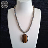 Nouvelle Réalisation Collier Labradorite 2A de 6 mm et Pendentif Œil de Tigre de 44 cm + 4 cm