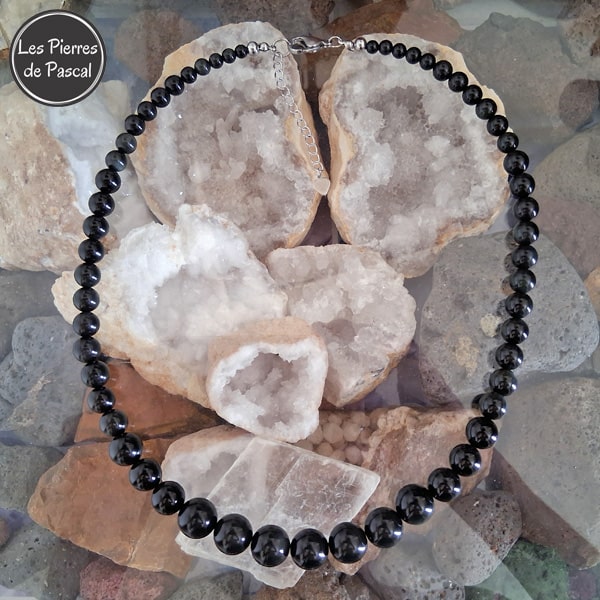 Collier Obsidienne Œil Céleste ou Arc en Ciel du Mexique Boules de 5 à 14 mm de 58 cm