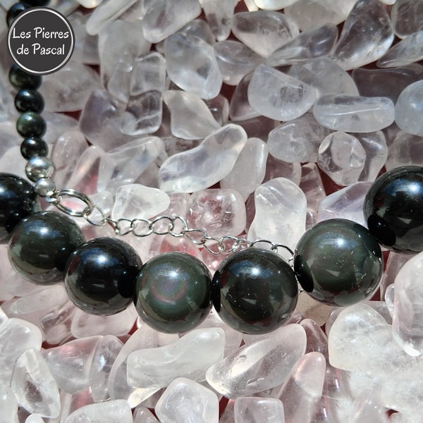 Réalisation d'un Collier Obsidienne Œil Céleste ou Arc en Ciel du Mexique