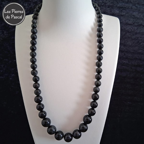 Réalisation d'un Collier Obsidienne Œil Céleste ou Arc en Ciel du Mexique Boules de 5 à 14 mm de 58 cm