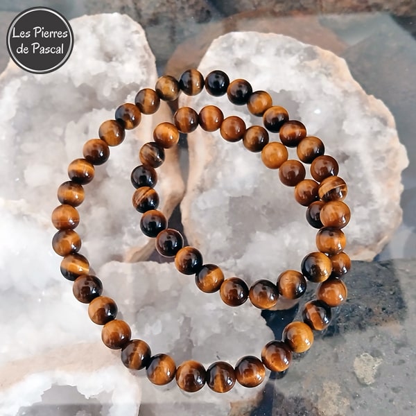 Collier en Œil de Tigre d'Afrique du Sud Boules de 8 mm de 45 cm