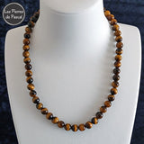 Collier en Œil de Tigre d'Afrique du Sud de Grade A+ Boules de 8 mm de 45 cm Réalisé avec Élastique