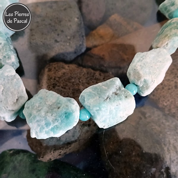 Collier en Pierre Brute Amazonite et Perles de 6 mm