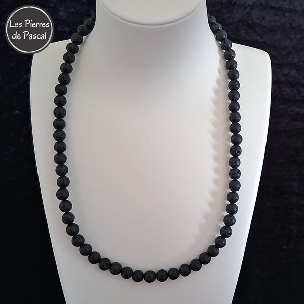 Collier en Pierre de Lave du Mexique de 8 mm de 55 cm Réalisé avec 4 Élastiques
