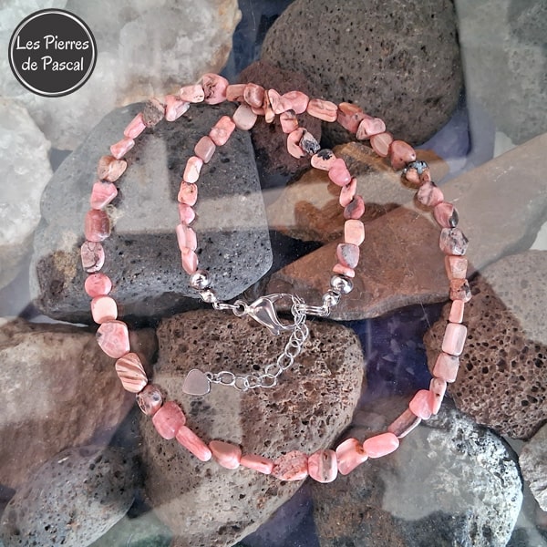 Réalisation d'un Collier Rhodochrosite Rose de 46 cm + 4 cm