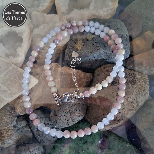 Collier Ménopause Agate Dentelle et Tourmaline 6 mm de 50 cm + 4 cm