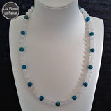 Collier en Agate Blanche de Madagascar Grade A, Apatite Bleue du Sri Lanka Grade A Boules de 8 mm de 55 cm Réalisé avec Élastique