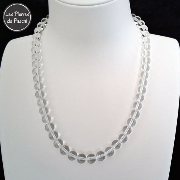 2ème Réalisation du Collier en Cristal de Roche du Brésil Grade 3A Boules de 8 mm de 43 cm + 4 cm