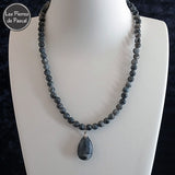 Réalisation d'un Collier Ras de Cou en Labradorite Scandinave Grade A+ Boules de 6 mm avec Pendentif Goutte Labradorite Scandinave de 44 cm + 4 cm