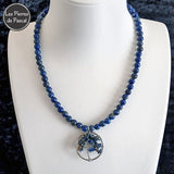 Réalisation d'un Ras de Cou en Lapis-Lazuli d’Afghanistan Grade A Boules de 6 mm avec un Arbre de Vie en Métal Argenté de 43 cm + 4 cm