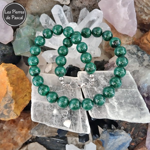 Réalisation d'un Collier en Malachite "Dark" (Foncée) du Congo Grade 2A+ Boules de 12 mm de 43 cm + 4