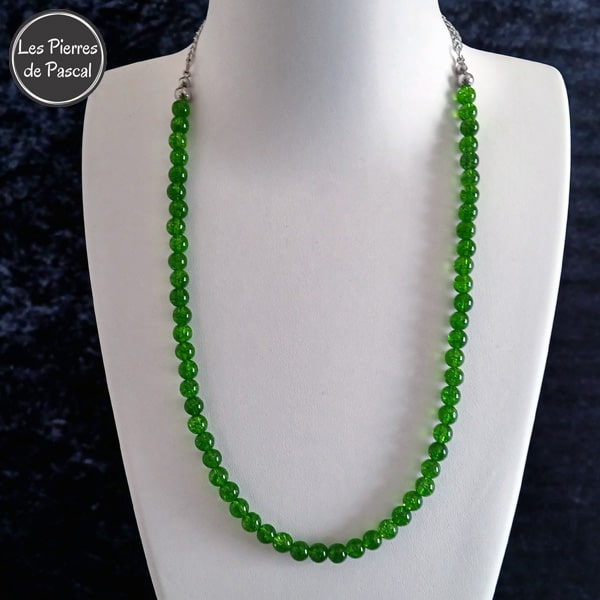 Réalisation d'un Collier en Péridot de Birmanie Grade 2A Boules de 6 mm avec Chaîne Acier Inoxydable de 50 cm + 4 cm