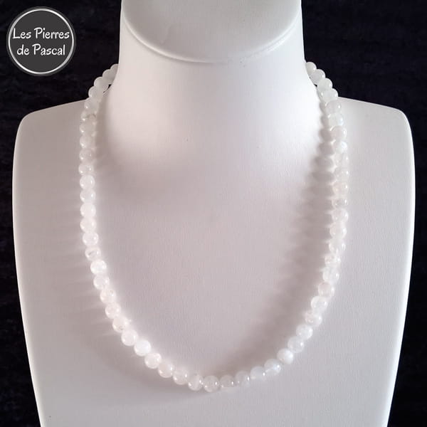 Réalisation d'un Ras de Cou en Pierre de Lune Arc en Ciel du Sri Lanka Grade 2A Boules de 6 mm de 43 cm + 4 cm