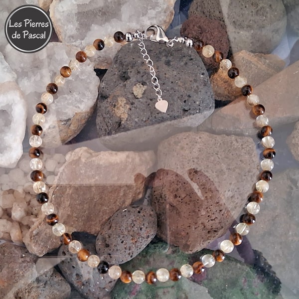 Ras de Cou en Citrine Claire et Œil de Tigre Afrique du Sud de 6 mm de 43 cm + 4 cm
