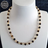 Réalisation d'un Ras de Cou en Citrine Claire Naturelle du Brésil Grade 2A et Œil de Tigre Afrique du Sud 2A Boules de 6 mm de 43 cm + 4 cm