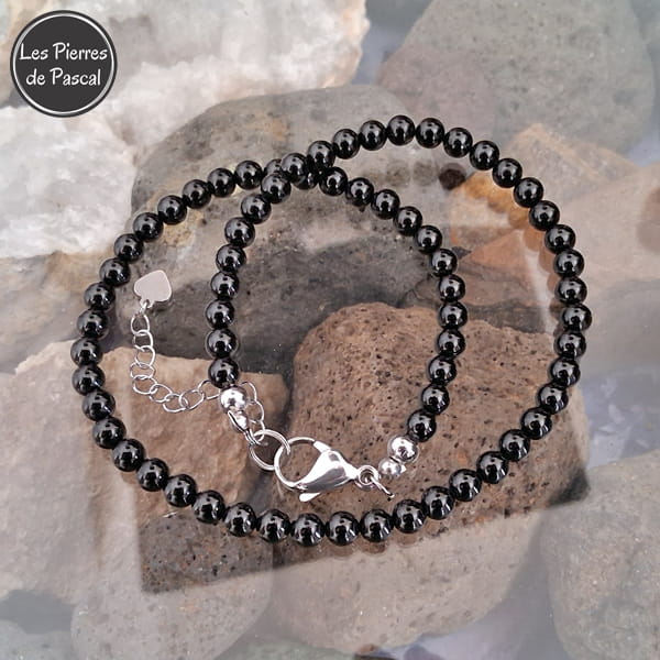 Collier en Spinelle Noir de Thaïlande Grade 2A Boules de 6 mm de 43 cm + 4 cm